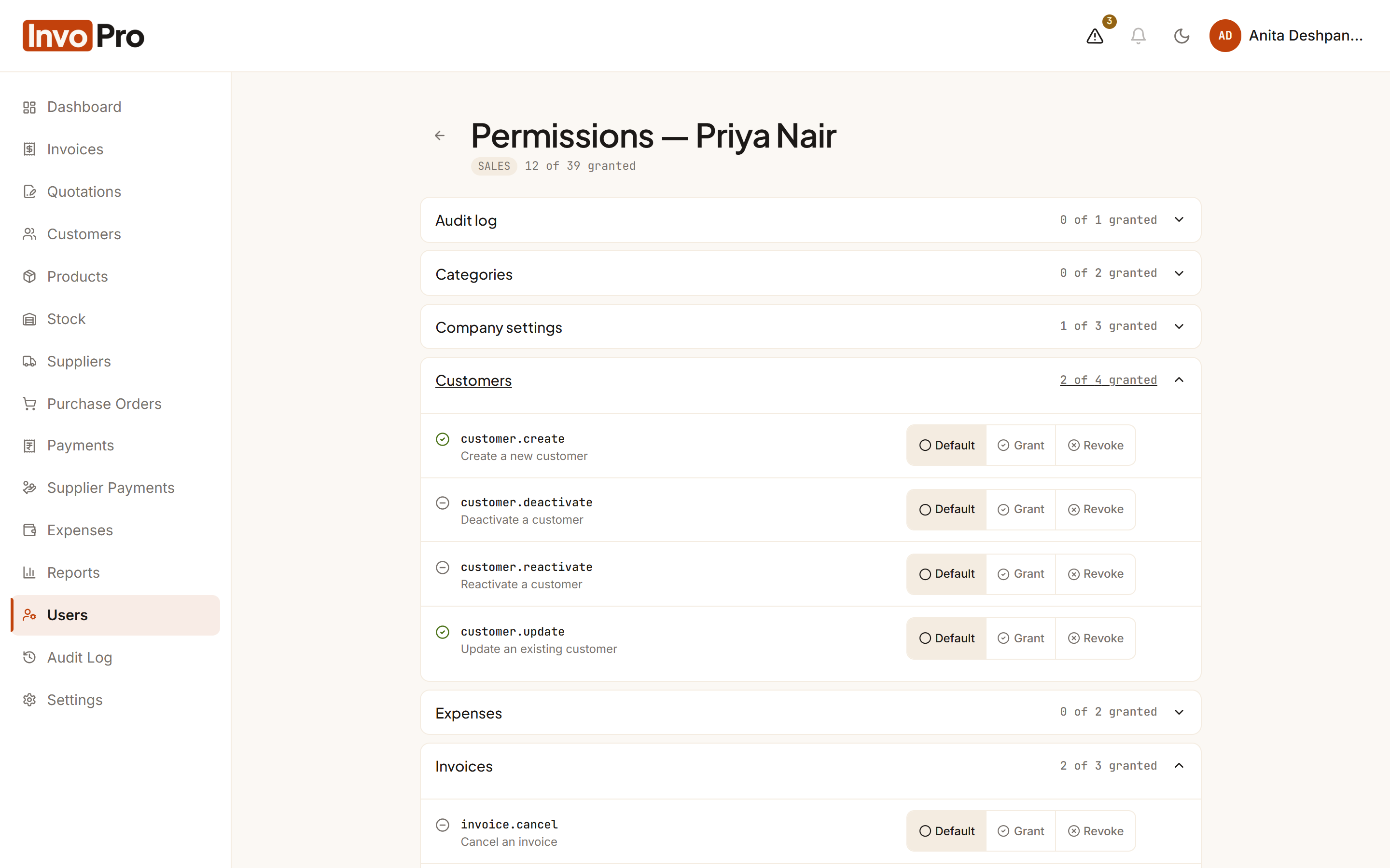 Per-user permission controls